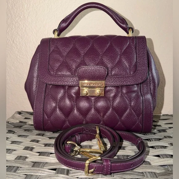 Vera Bradley Stella Quilted Leather Top Handle Satchel Crossbody Bag in Plum - Picture 1 of 12